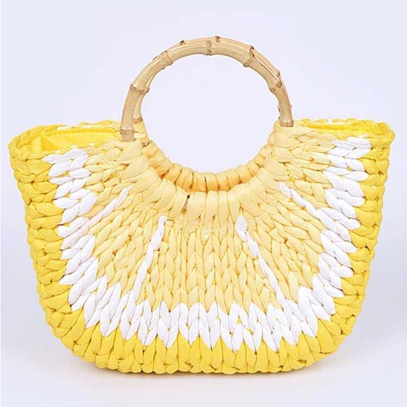 Yellow Lemon Straw Tote Bag - Picture 1 of 5